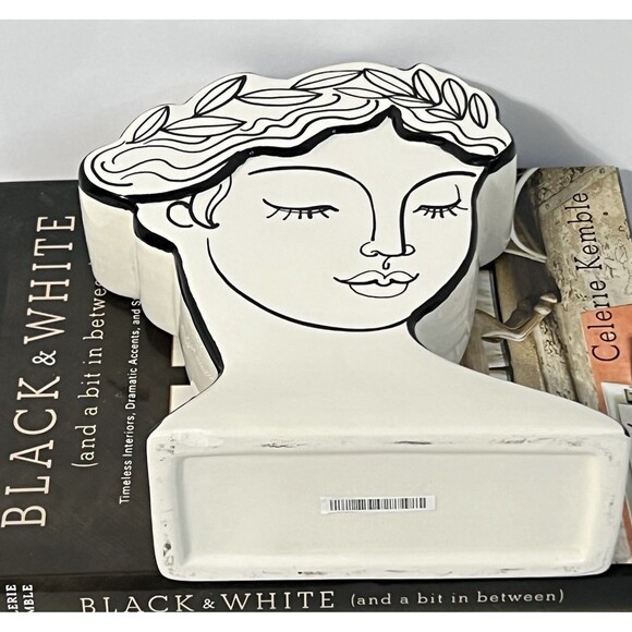 Elegant Head Ceramic Vase Planter Bridgerton Victorian Bust Black and White - Picture 8 of 17